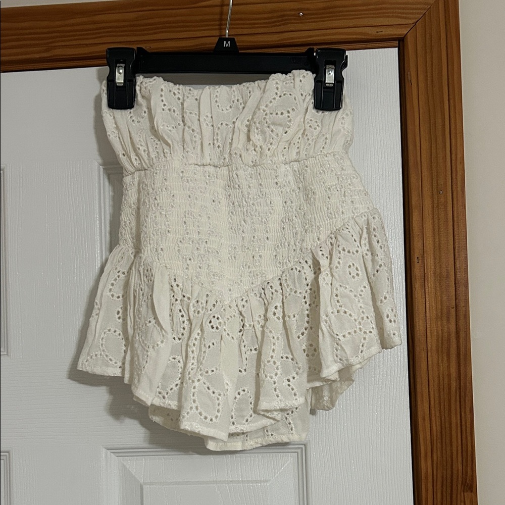 white strapless top